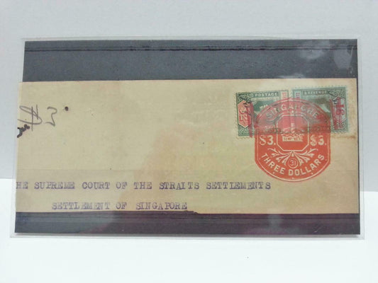 Vintage Singapore Straits Settlement Document Postage Stamp $3 Revenue (AC266)