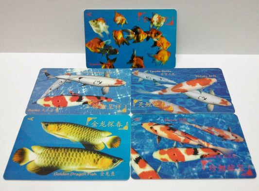 Used Vintage Singapore Phone Cards x5 Golden Dragon Fish Goldfish Sanko (A434)