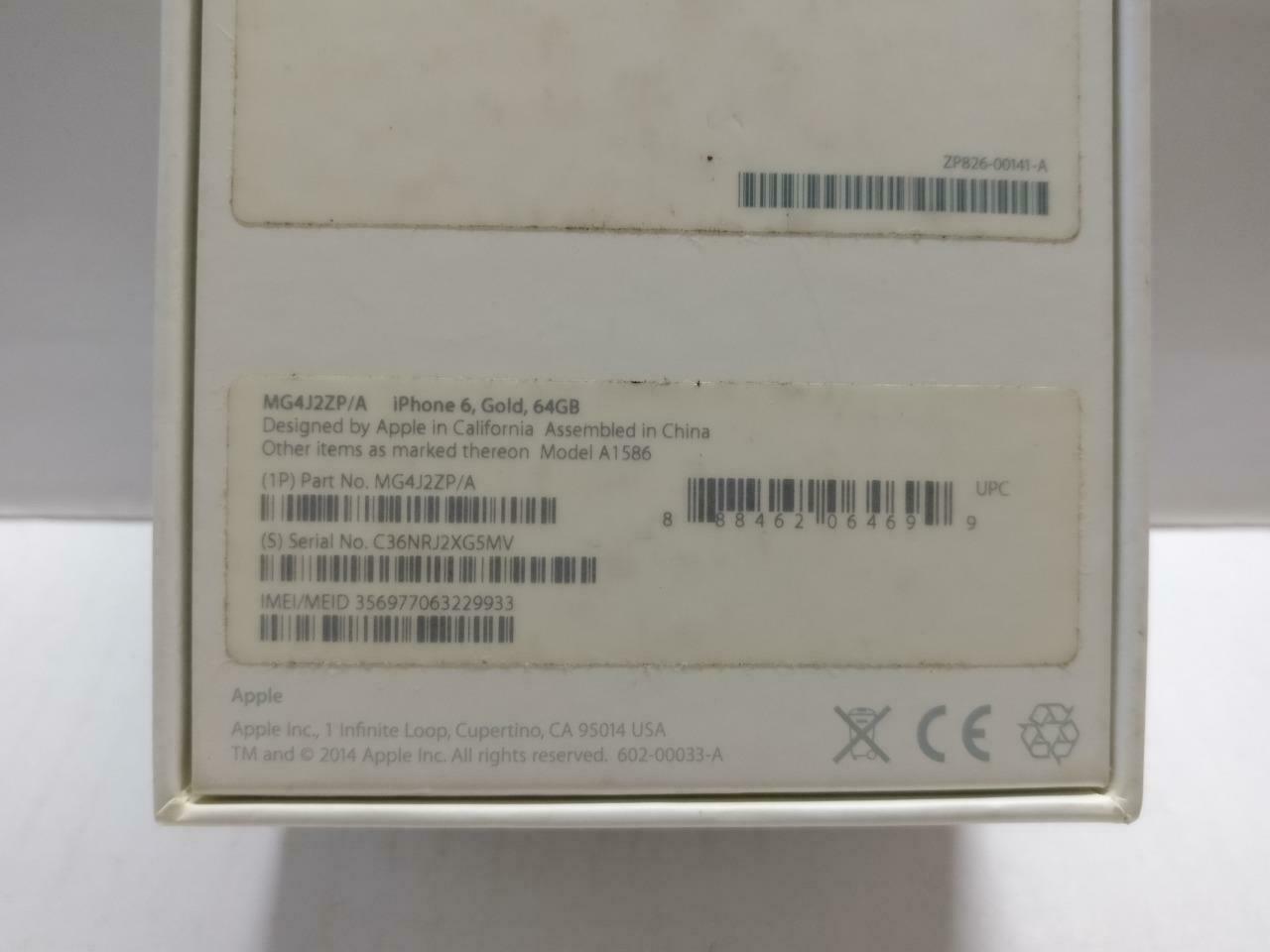 Apple iPhone 6 64GB With Info Papers & Sticker White Empty Box Only (BX041)