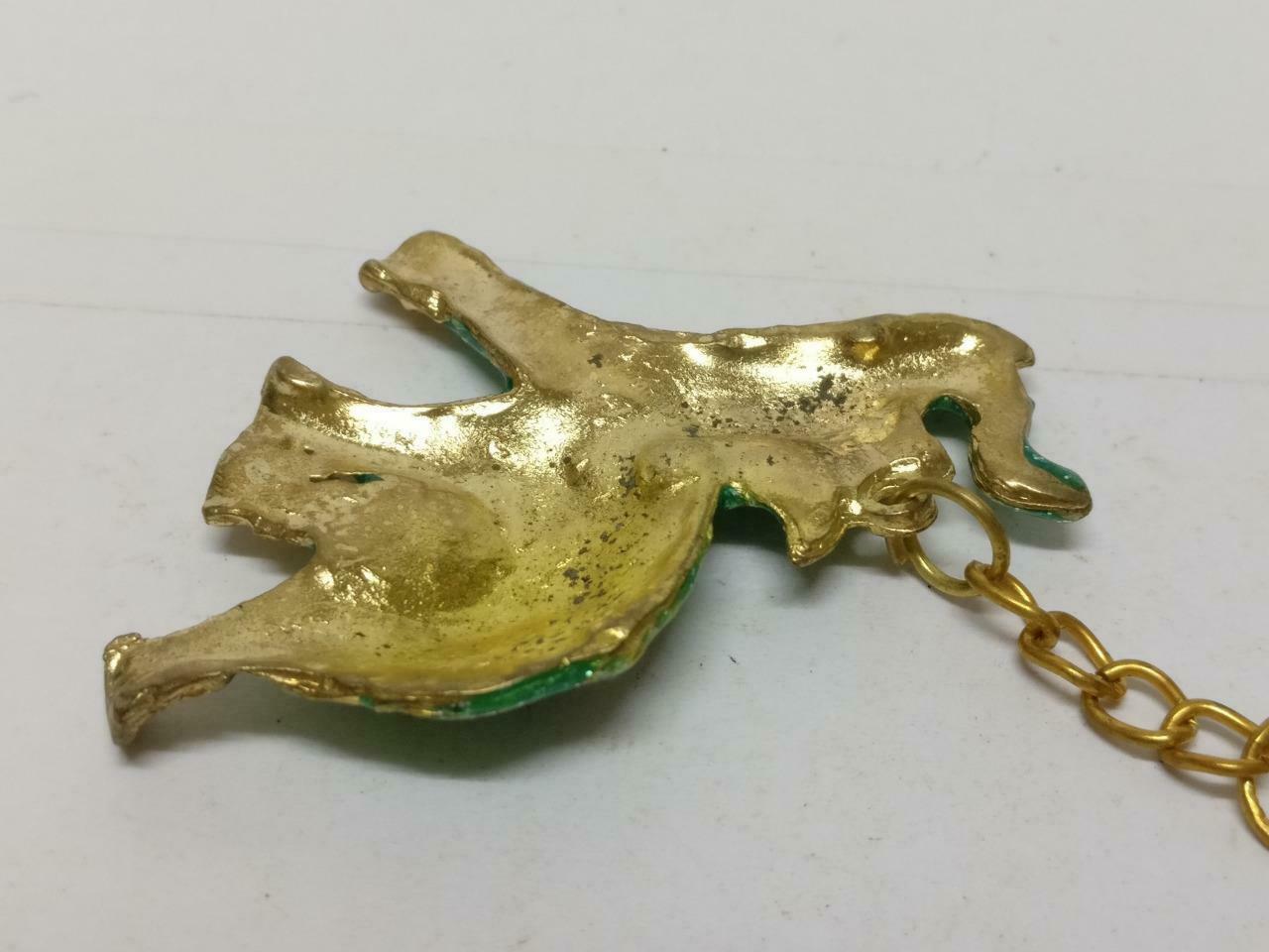 LP888 Rare Vintage Thailand Elephant Green Gold Tone Metal Keychain Souvenir (B708)