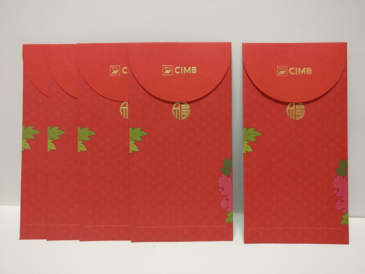 CIMB Chinese New Year Flowers Red Packet Money Paper Envelope x Lot of 5 P1029