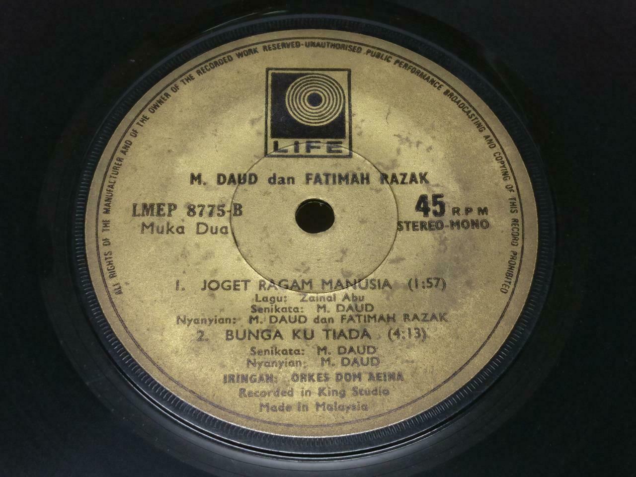 Malaysia M. Daud & Fatimah Razak & Rare Dom Aeina Band Malay EP 7" EP377)