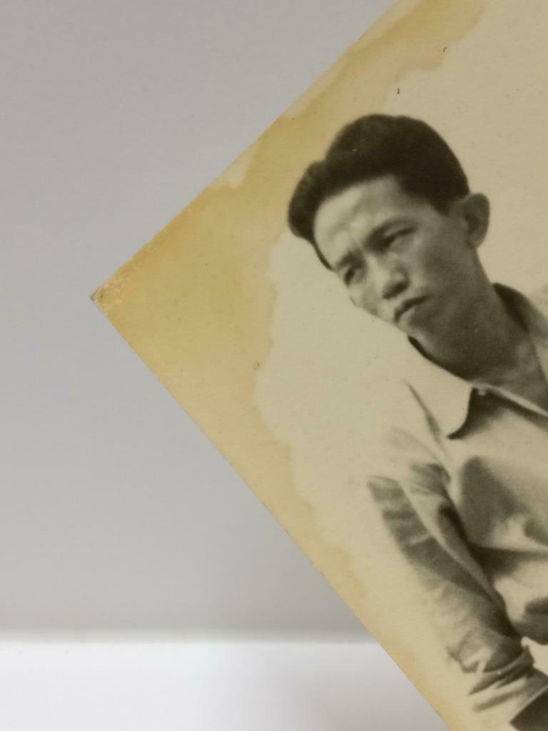 1960 Vtg Asian Chinese Handsome Man Sitting On A Rock Portrait B&W Photo (P303)