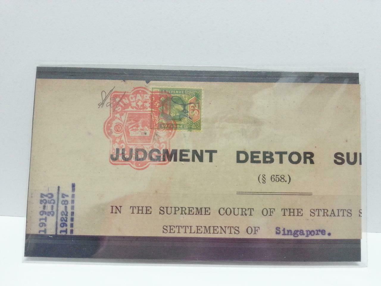 Vintage Singapore Straits Settlements Document Postage Stamp $2 Revenue (AC269)