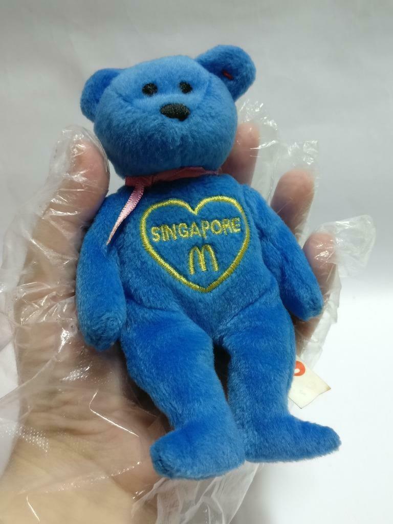 McDonald's Ty Beanie Bear Rare Singapore Blue 5" Plush Soft Toy F/S (PTY134)