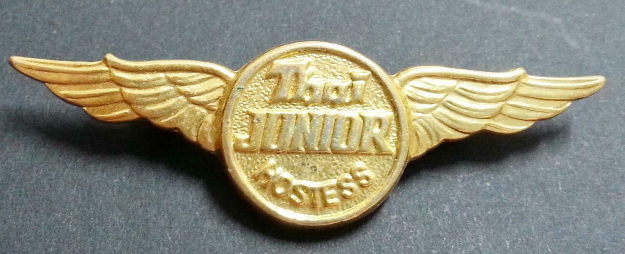 Thai Airways Airlines Junior Hostess Metal Gold Tone Wings Pin Badge F/S (A219)