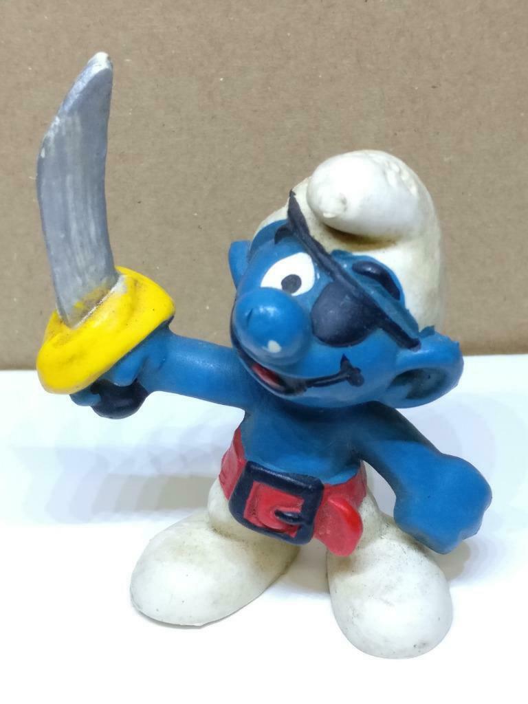 Vintage The Smurfs Pirate Smurf Miniature Figurine Peyo 1978 Hong Kong x01 A1779