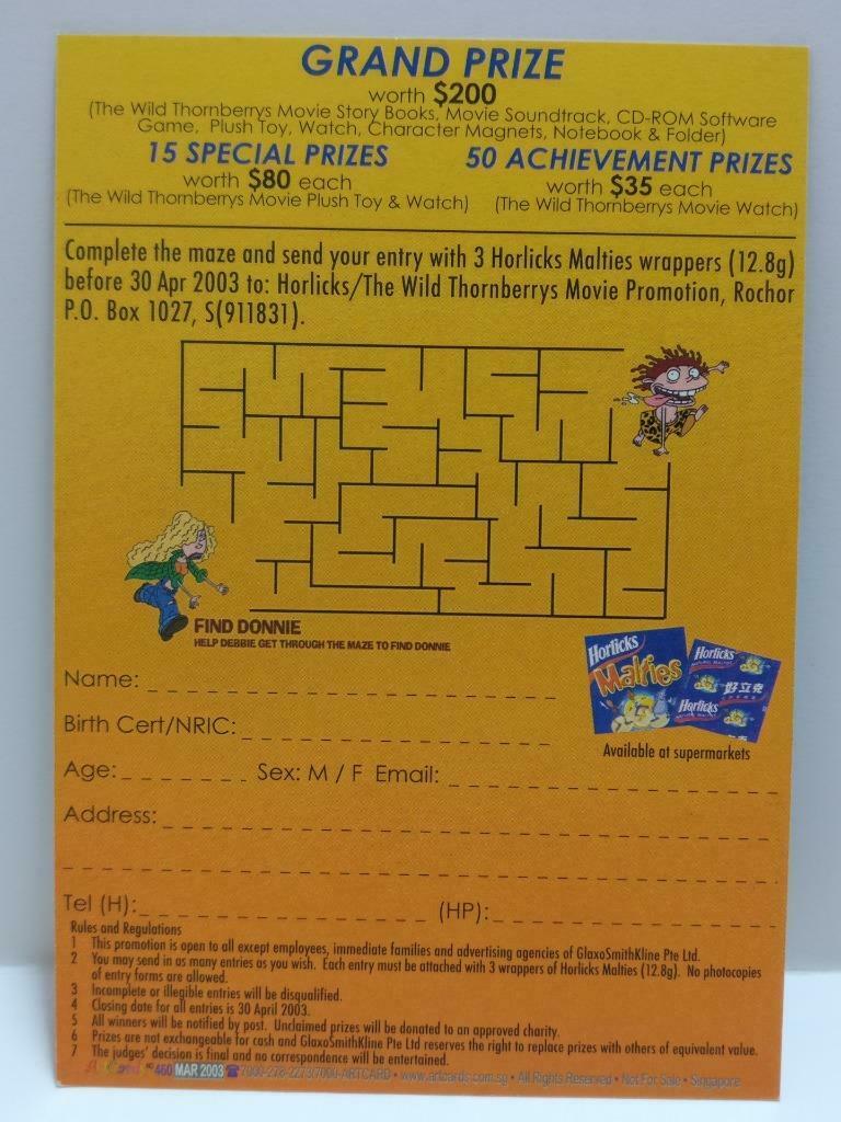 LUCKYPIGEON888 The Wild Thornberrys Movie Cartoon '03 Singapore Postcard (E0330)