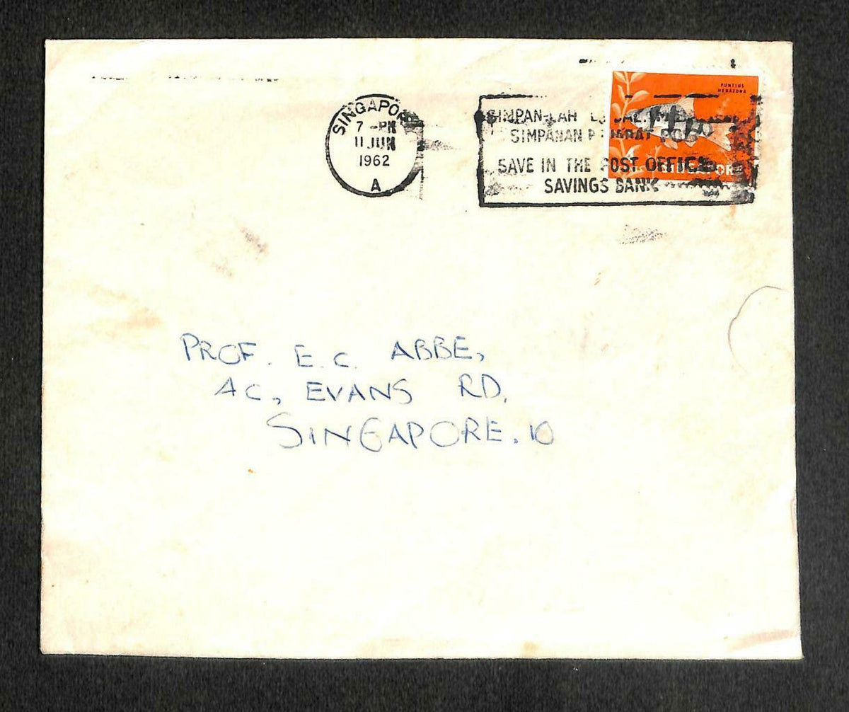 1962 Singapore Local 4 Cents Fish Stamp Chop Mail Cover (C1430)