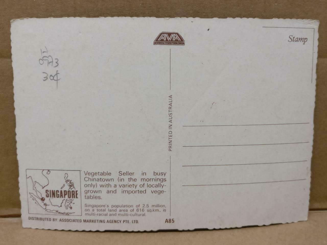 Used LUCKYPIGEON Vegetable Seller Busy Chinatown Singapore Postcard (C1905)