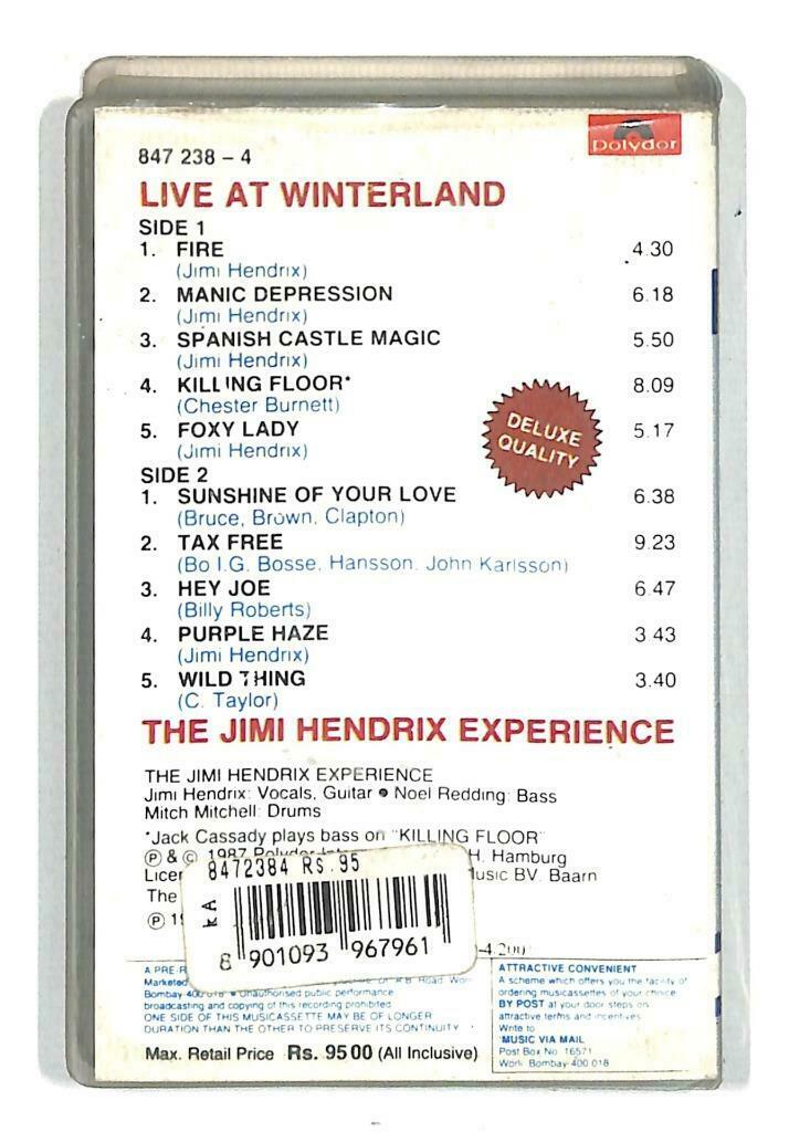 Rare Jimi Hendrix Live At Winterland Polydor 1994 India English Cassette CT970