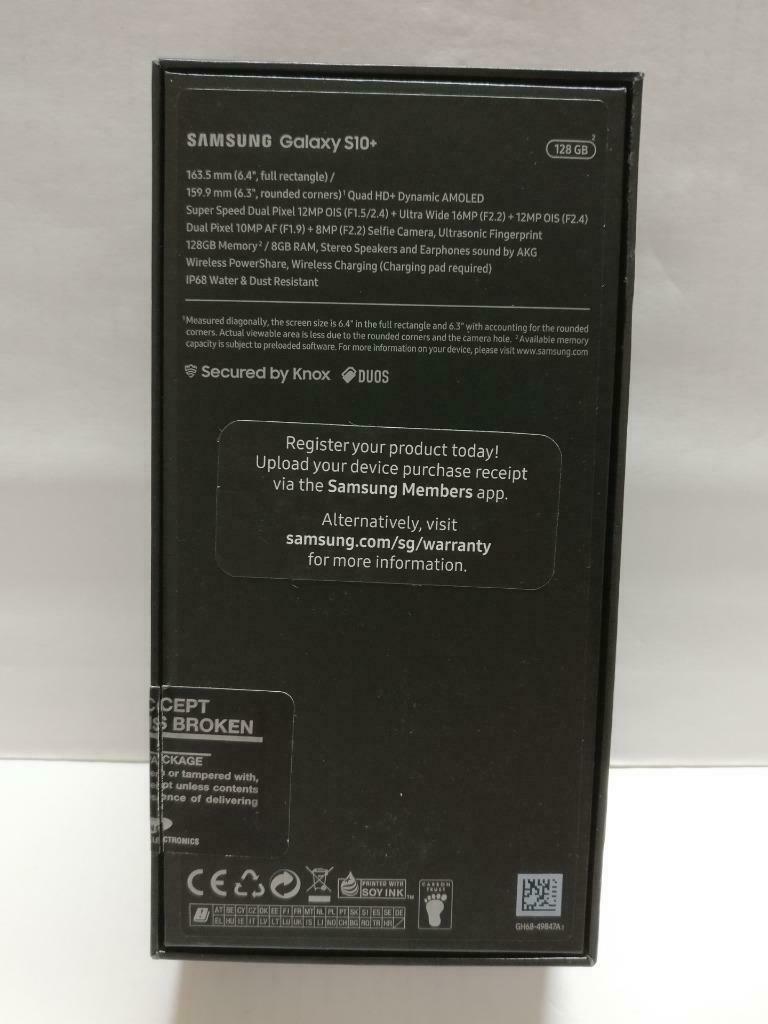 Samsung Galaxy S10+ 128GB SIM Pin+Clear Back Case Black Empty Box Only (BX082)