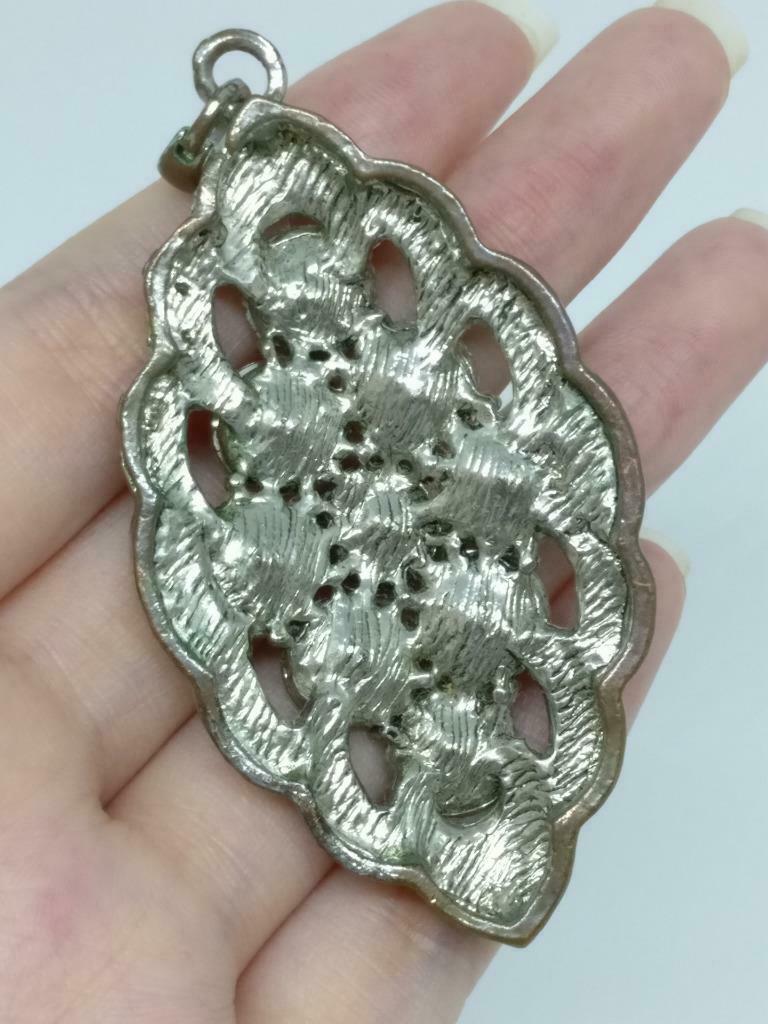 CJ888 Vintage Diamante Yellow Rhinestone Bling Silver Tone Pendant F/S (J865)