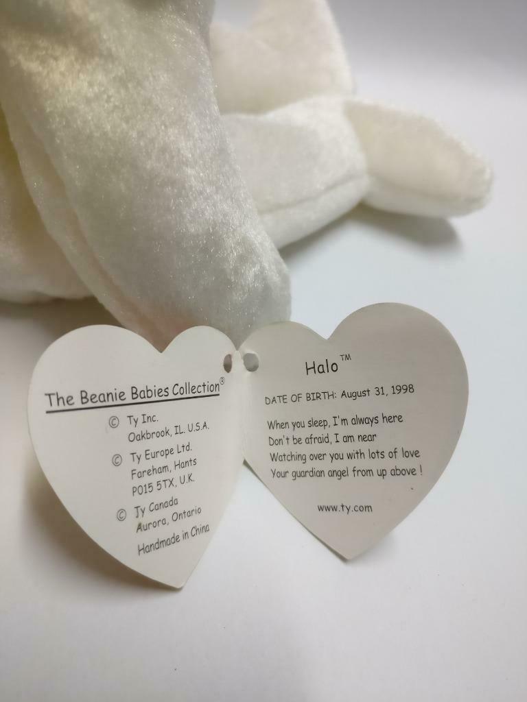 Vintage Ty Beanie Babies Halo White Angel Bear 1998 KR Plush Soft Toy (PTY114)
