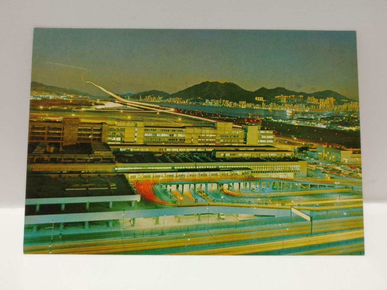 Vintage Night Landing Of Plane At Hong Kong KaiTak Airport 启德机场 Postcard (P736)