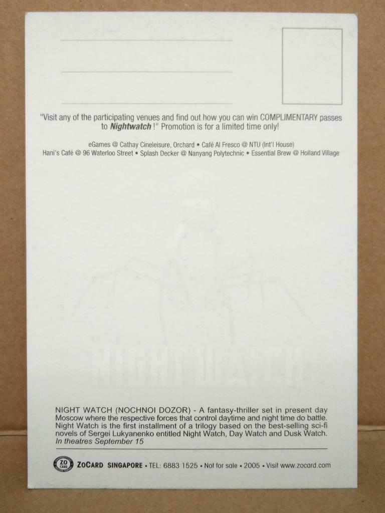 LUCKYPIGEON Night Watch Movie Promotion ZoCard Singapore Ad Postcard (C2071)