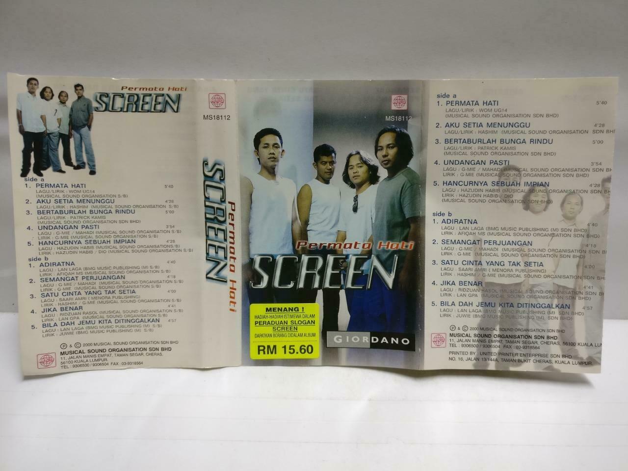 Malay Rock Band Screen Permata Hati 2000 Rare Malaysia Promo Melayu Cassette CT742