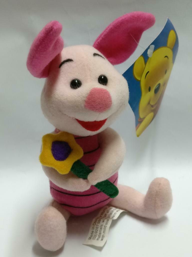 Disney Winne The Pooh Pink Piglet With Flower Tag 6" Plush Soft Toy F/S (PTY145)