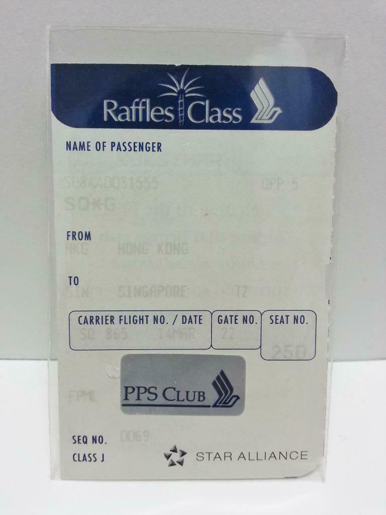 Vintage Singapore Airlines SIA Raffles Class PPS Club Ticket Stub Paper (AC277)
