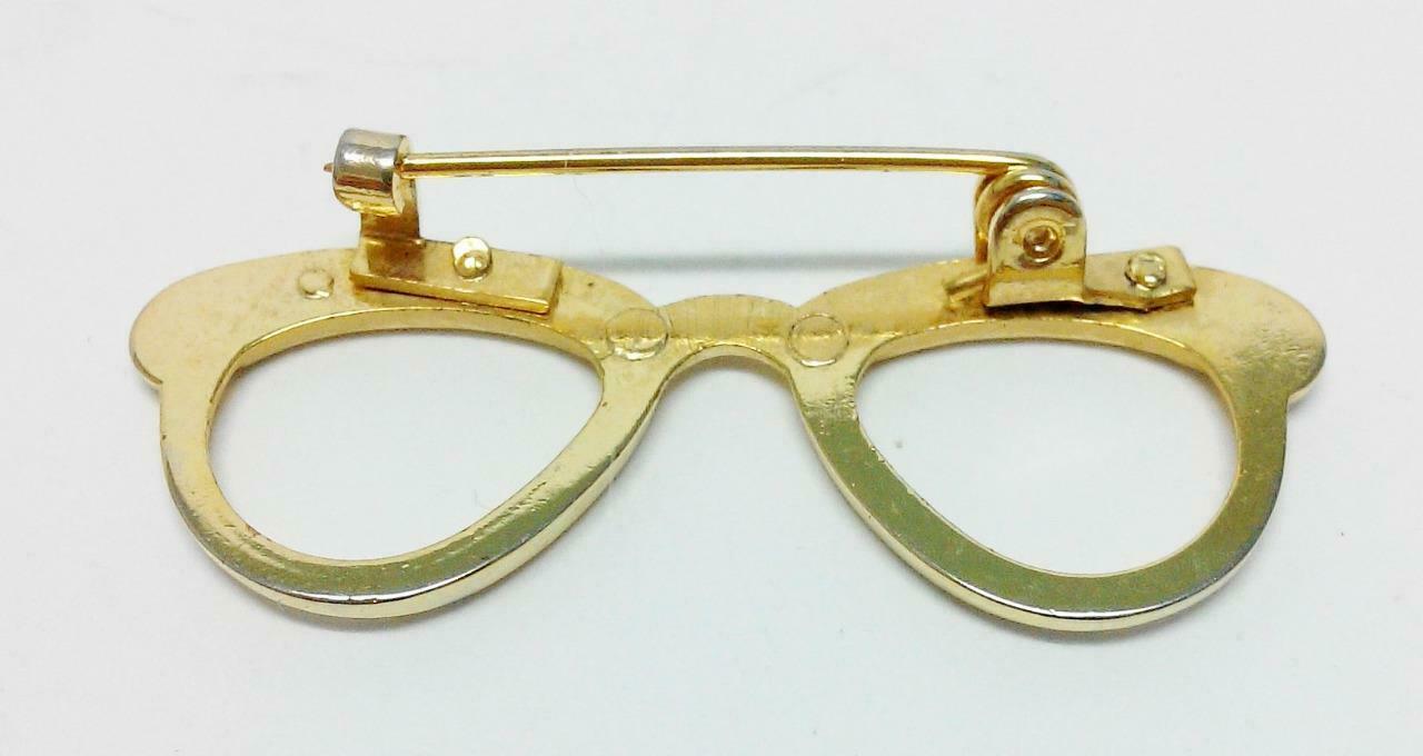 Vintage Mini Spectacle Frame Eyeglasses Megane Gold Tone Pin Badge F/S (B344)