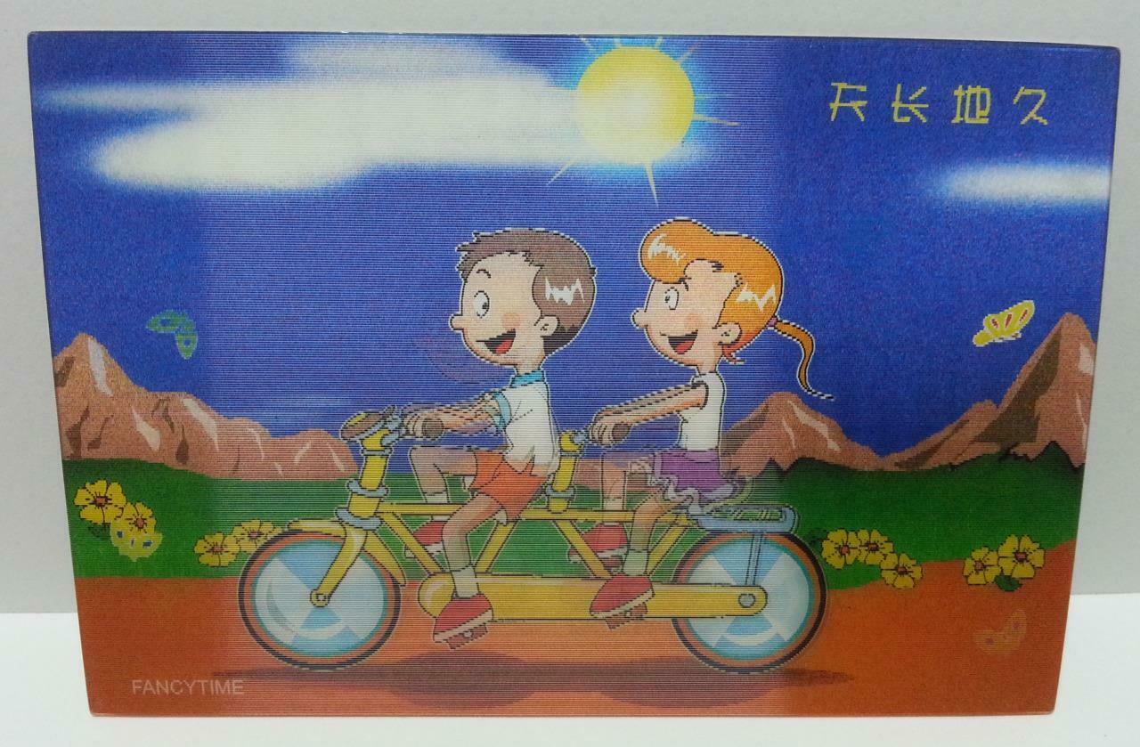 Girl Boy Bicycle Couple Together Forever 3D Lenticular Postcard (AC062)