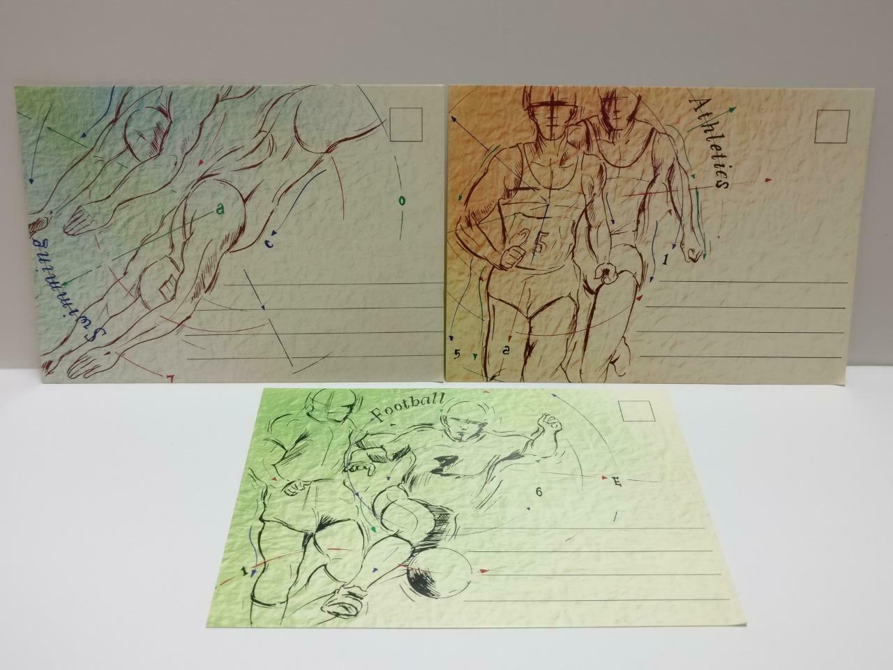 LUCKYPIGEON888 Sports Swimming Football Sketch Singapore Postcard Lot Of 3 E0495