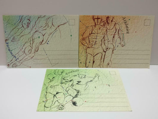LUCKYPIGEON888 Sports Swimming Football Sketch Singapore Postcard Lot Of 3 E0495