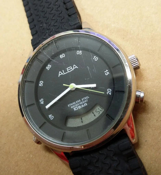 CH888 Vintage Preowned Alba Seiko Analog Digital Black Dial Watch (TP098)