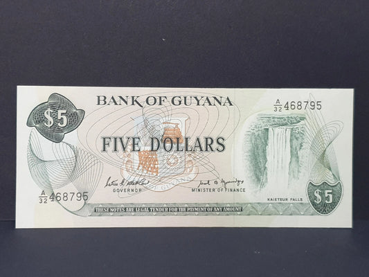 CH888 Guyana $5 P-22e ND 1989 Banknote UNC (CHBN171)