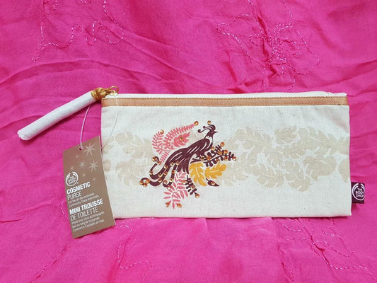 CH888 Unused The Body Shop Peacock Tassel Cosmetic Pencil Pen Case Pouch W/Tag (G022)