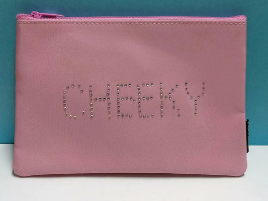 CH888 Pink CHEEKY Glitter Wordings On Ladies Unique Cosmetic Pouch With Mirror (G016)