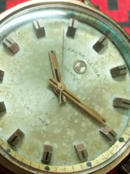 CH888 Vintage Gold Plated Men Favre Leuba Sea Chief Manual Winding Watch Head (TP360)