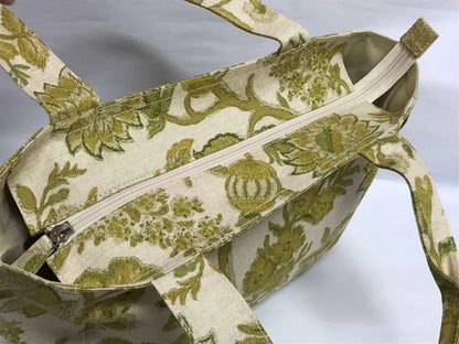 CH888 Authentic Thailand Jim Thompson Rare Limited Edition Green Flower Flora Prints Canvas Bag 1 Pc Only (G006)