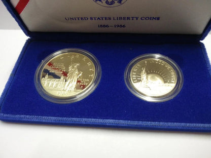 CH888 United States 1986 Liberty Silver Proof Coin Set $1 & Half $ Box & Cert (OC445)