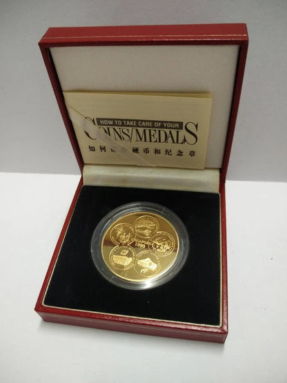 CH888 Rare Singapore 1990 Anniversary Medal 24K Gold On Bronze Coin Cert & Box (OC420)