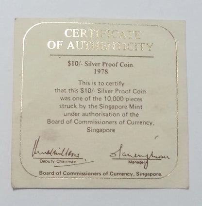 CH888 Singapore Satellite 1978 $10 Silver Proof Coin with Box & Cert (C518)