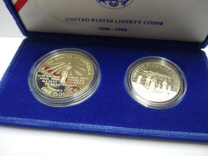 CH888 United States 1986 Liberty Silver Proof Coin Set $1 & Half $ Box & Cert (OC445)