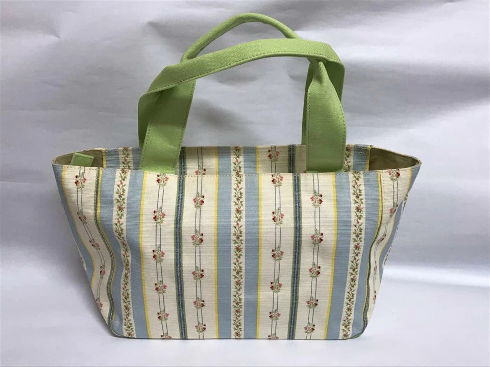 CH888 Authentic Thailand Jim Thompson Rare Limited Edition Blue Flower Stripes Canvas Bag 1 Pc Only (G007)