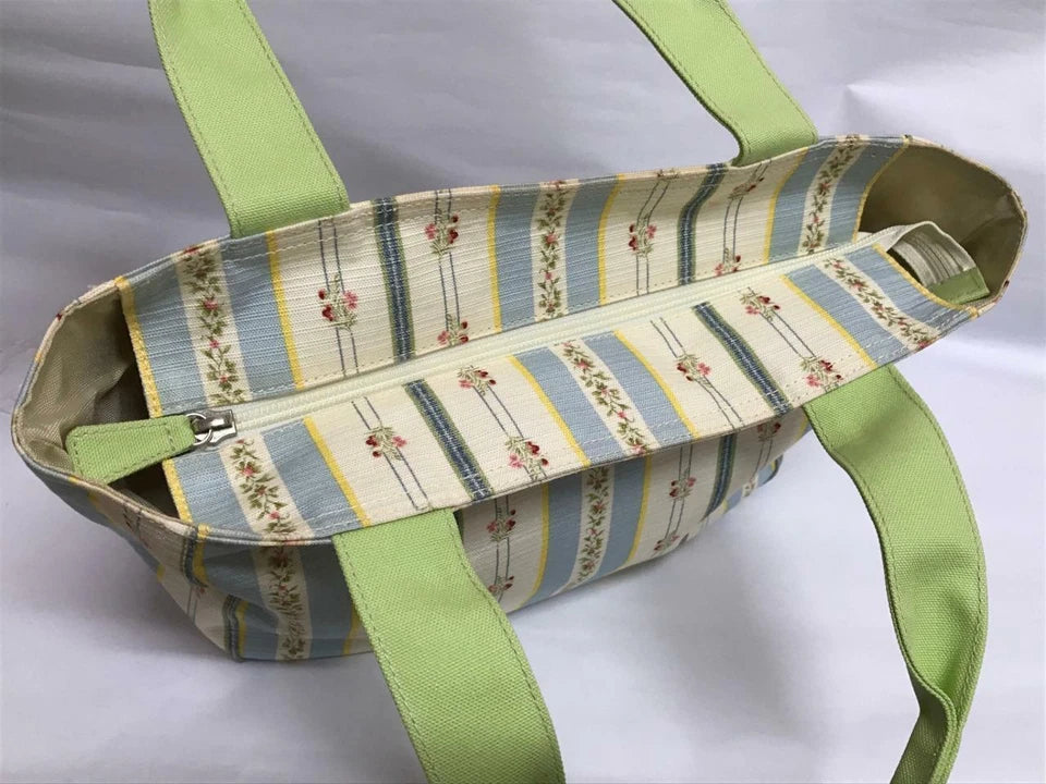 CH888 Authentic Thailand Jim Thompson Rare Limited Edition Blue Flower Stripes Canvas Bag 1 Pc Only (G007)
