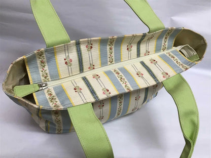 CH888 Authentic Thailand Jim Thompson Rare Limited Edition Blue Flower Stripes Canvas Bag 1 Pc Only (G007)