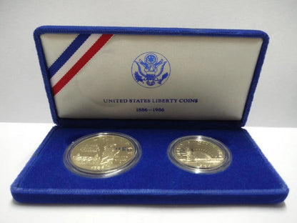 CH888 United States 1986 Liberty Silver Proof Coin Set $1 & Half $ Box & Cert (OC445)