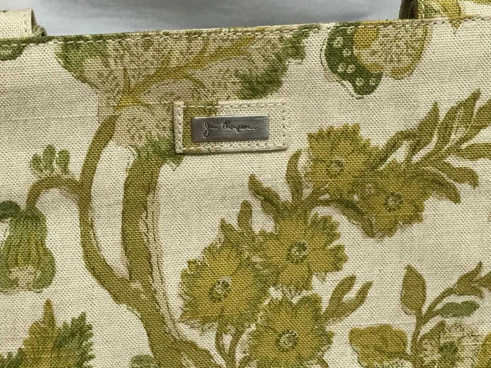 CH888 Authentic Thailand Jim Thompson Rare Limited Edition Green Flower Flora Prints Canvas Bag 1 Pc Only (G006)
