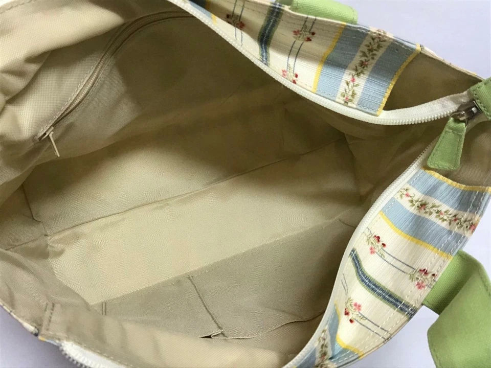 CH888 Authentic Thailand Jim Thompson Rare Limited Edition Blue Flower Stripes Canvas Bag 1 Pc Only (G007)