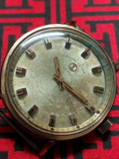 CH888 Vintage Gold Plated Men Favre Leuba Sea Chief Manual Winding Watch Head (TP360)