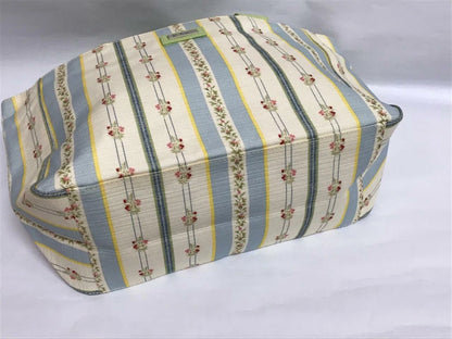 CH888 Authentic Thailand Jim Thompson Rare Limited Edition Blue Flower Stripes Canvas Bag 1 Pc Only (G007)
