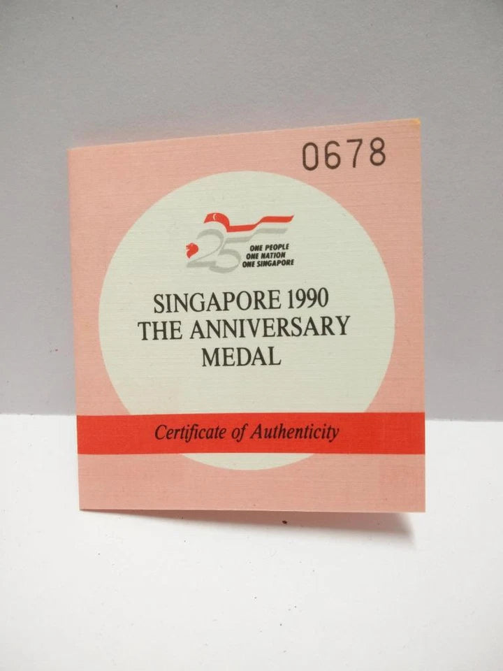 CH888 Rare Singapore 1990 Anniversary Medal 24K Gold On Bronze Coin Cert & Box (OC420)