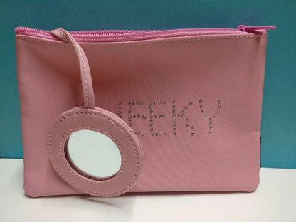CH888 Pink CHEEKY Glitter Wordings On Ladies Unique Cosmetic Pouch With Mirror (G016)