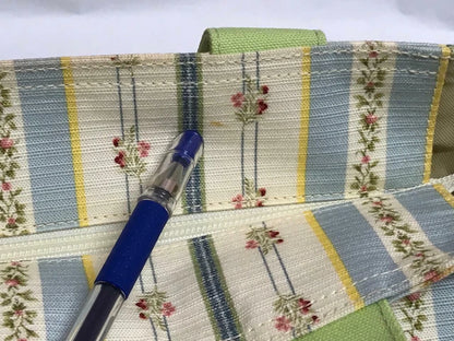 CH888 Authentic Thailand Jim Thompson Rare Limited Edition Blue Flower Stripes Canvas Bag 1 Pc Only (G007)