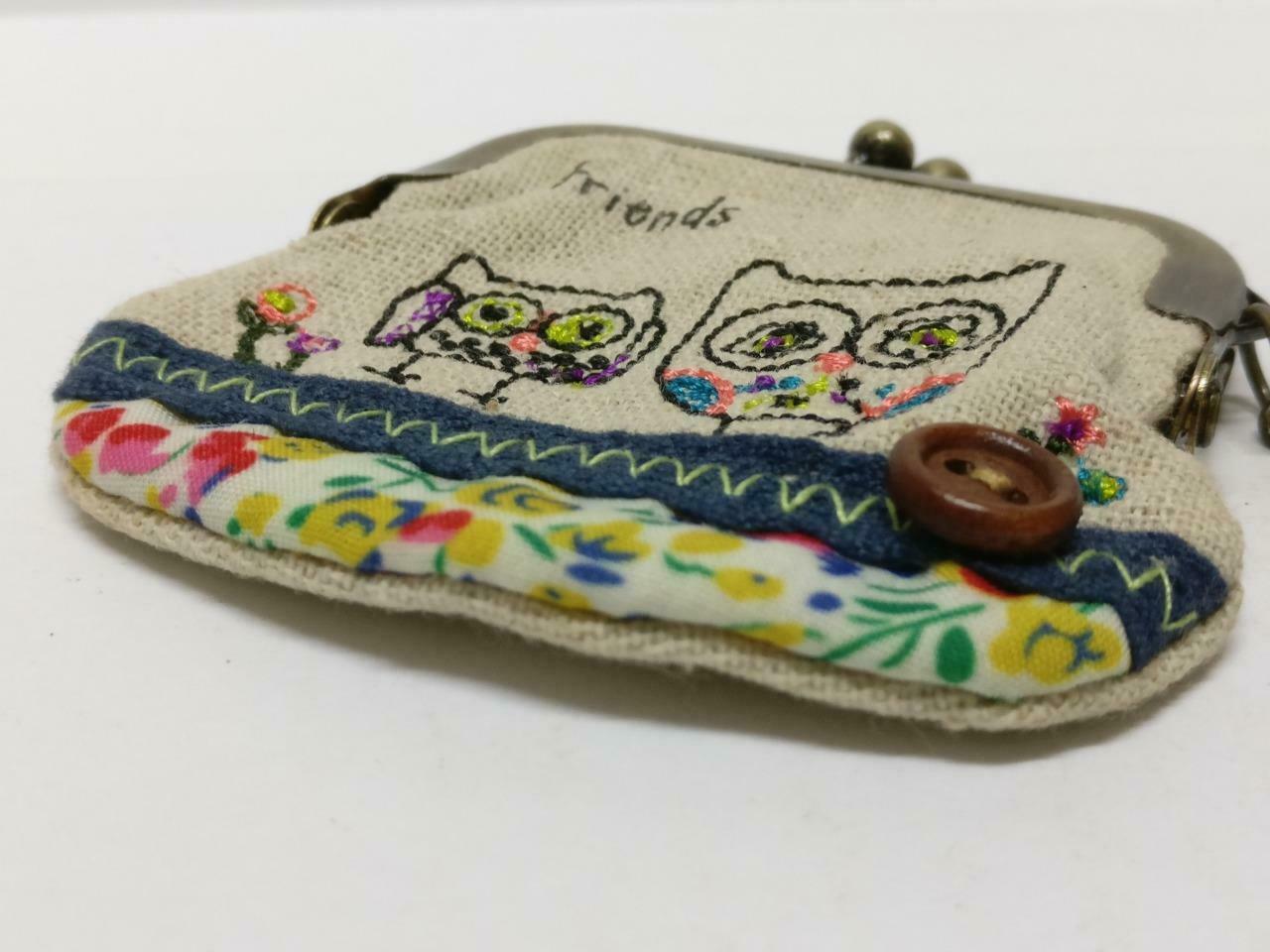 LP888 Vintage Handmade Friends Embriodery Money Coin Pouch Keychain Keyring F/S (B837)