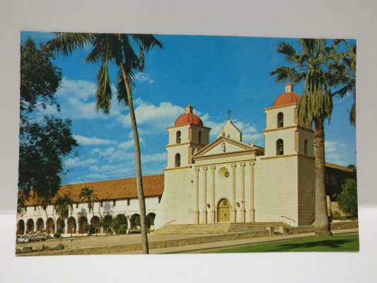 Vintage Mission Santa Barbara California First Cathedral Color USA Postcard P625